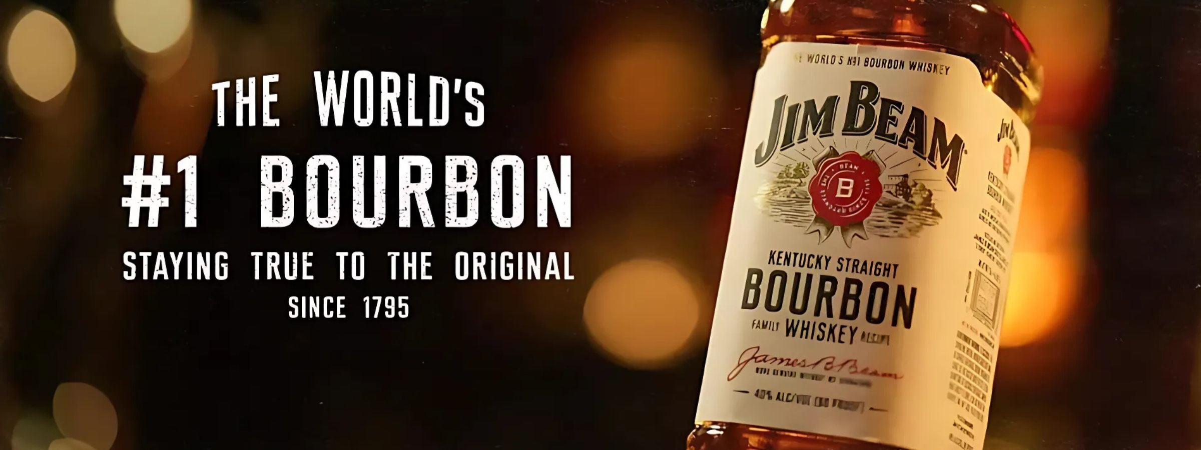 Jim Beam whisky bottles with oak barrel background
