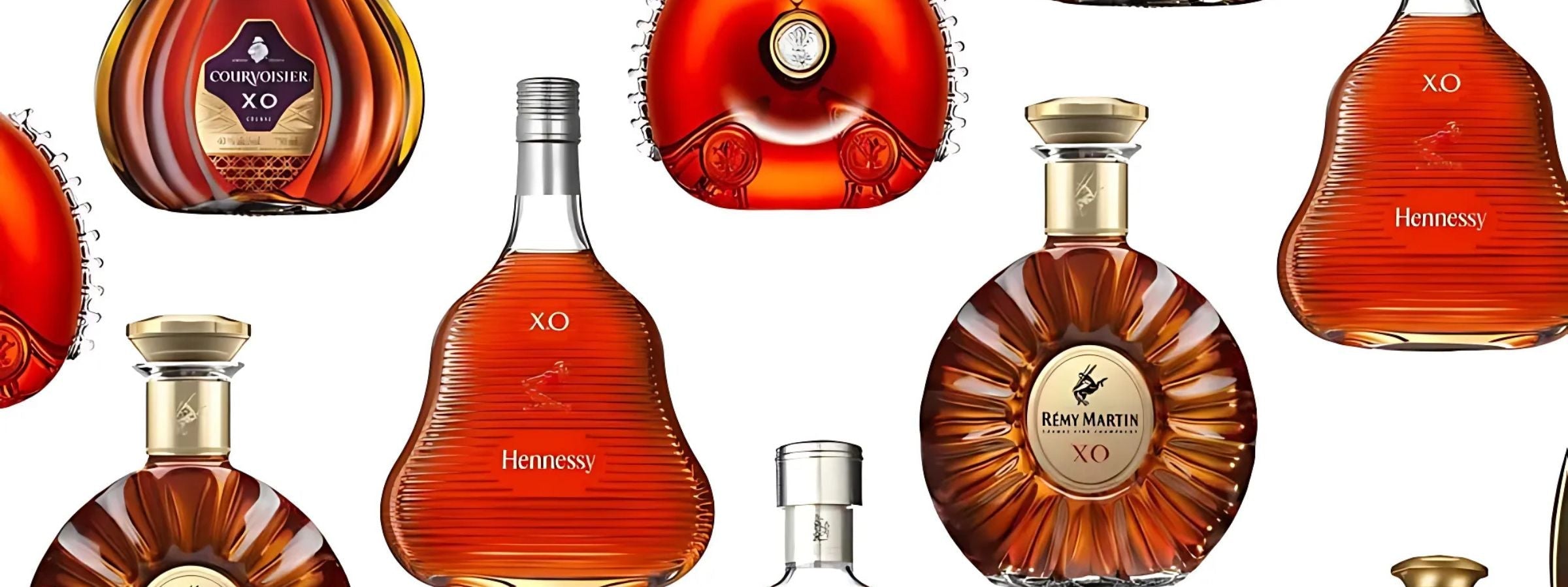 Cognac and brandy bottles with glasses and dark wood background for a refined and luxurious feel