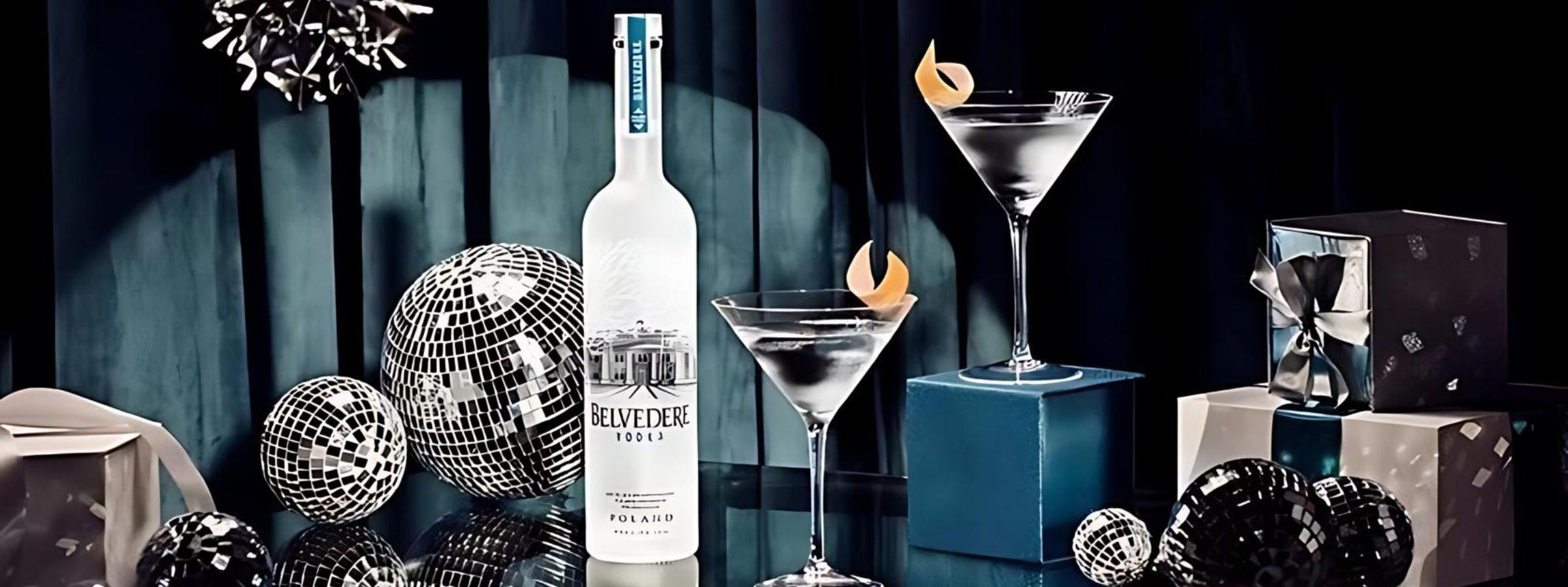 Belvedere branded alcohol bottles arranged for display