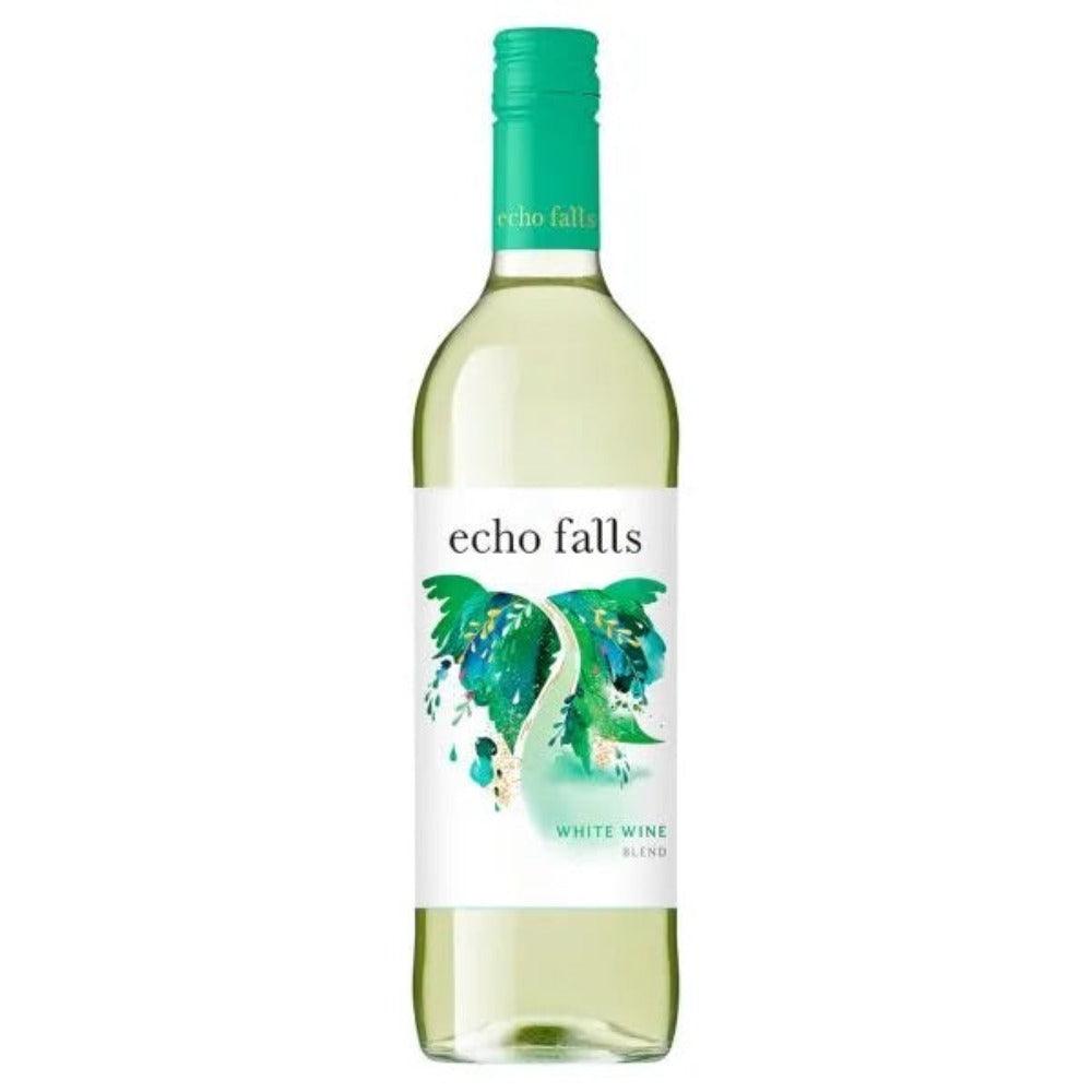 Bottle of Echo Falls White Wine with a label depicting a lush green vineyard scene.