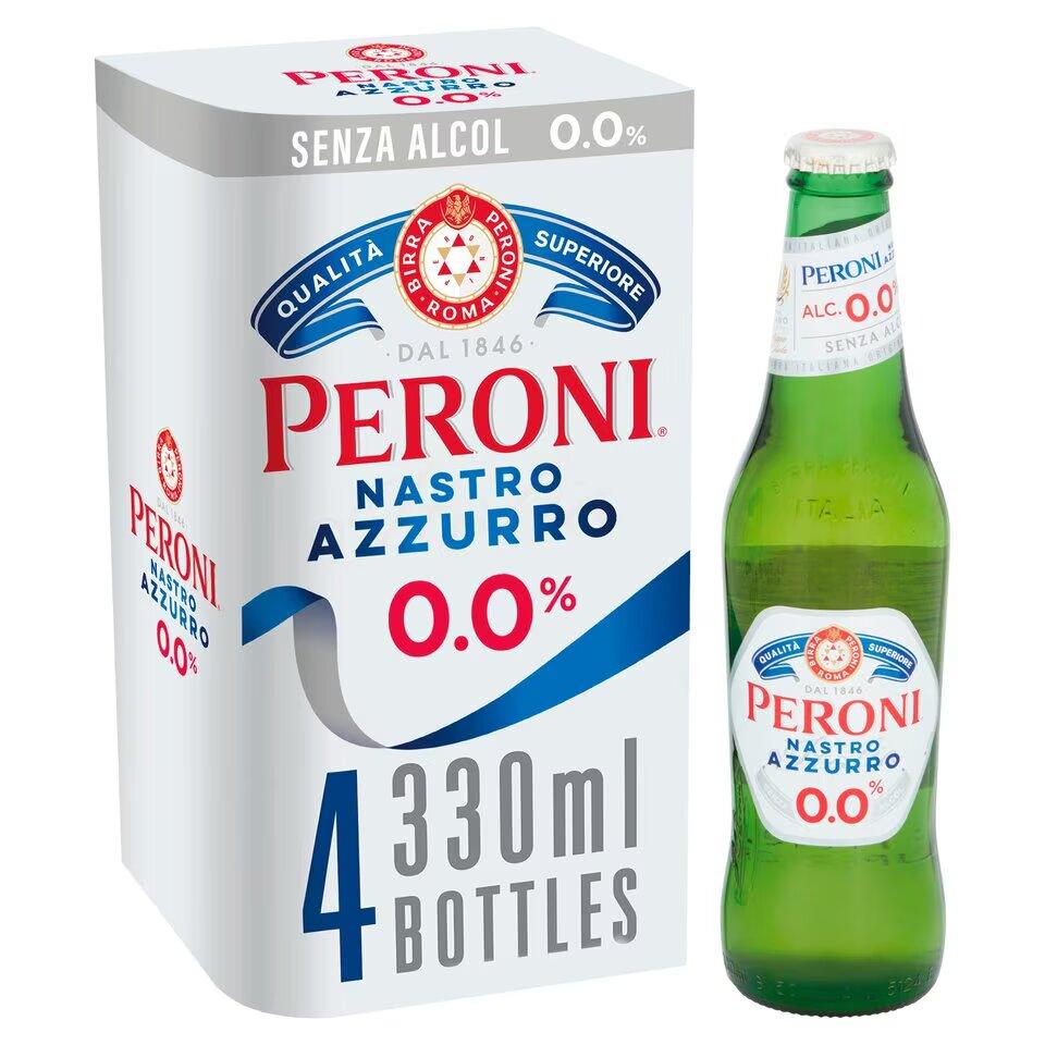 Peroni Nastro Azzurro 0.0 Alcohol Free Beer, 4x 330ml - Citywide Drinks