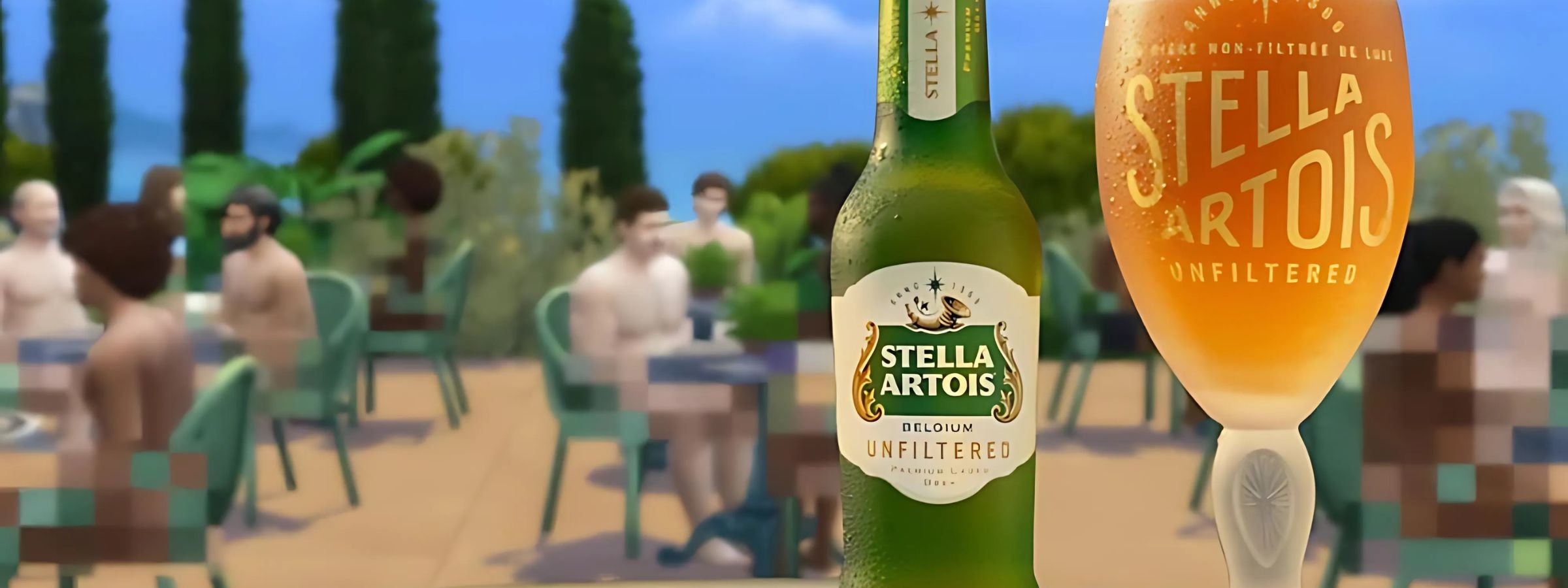 Stella Artois lager or pilsner bottles in ice bucket
