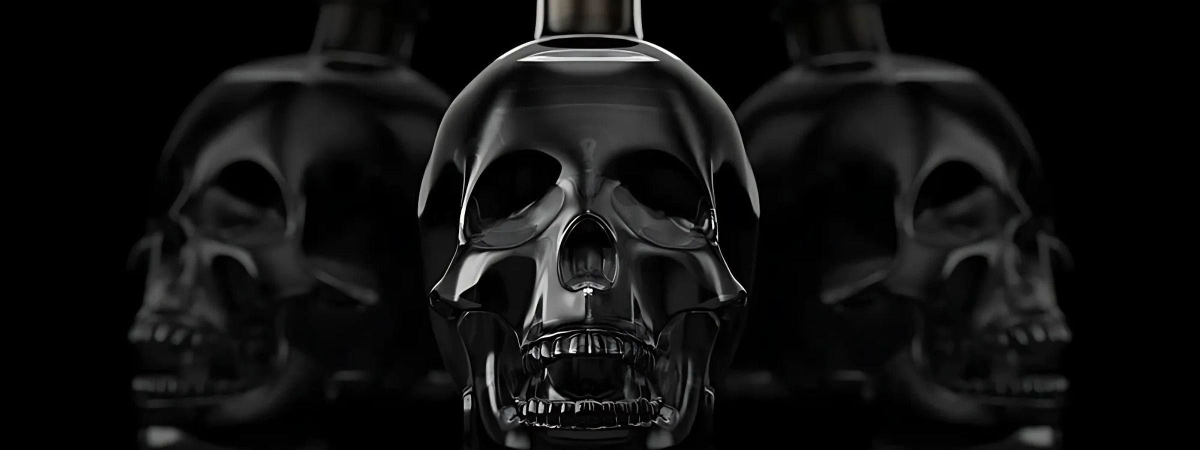 Crystal Head Vodka branded alcohol bottles arranged for display