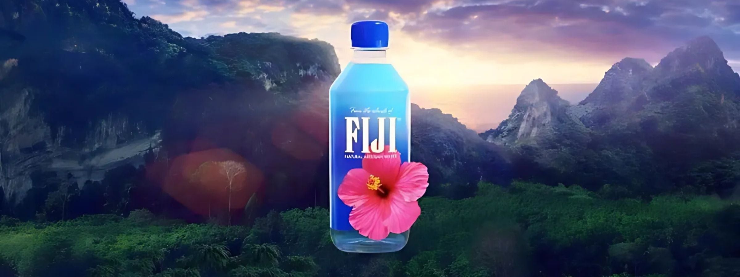 FIJI Water branded bottles arranged for display