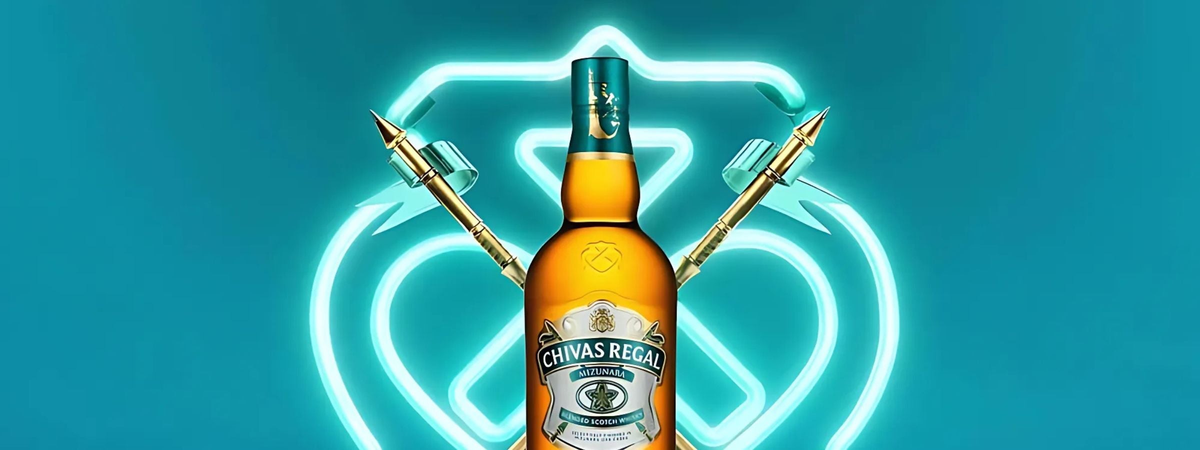 Chivas Regal branded alcohol bottles arranged for display
