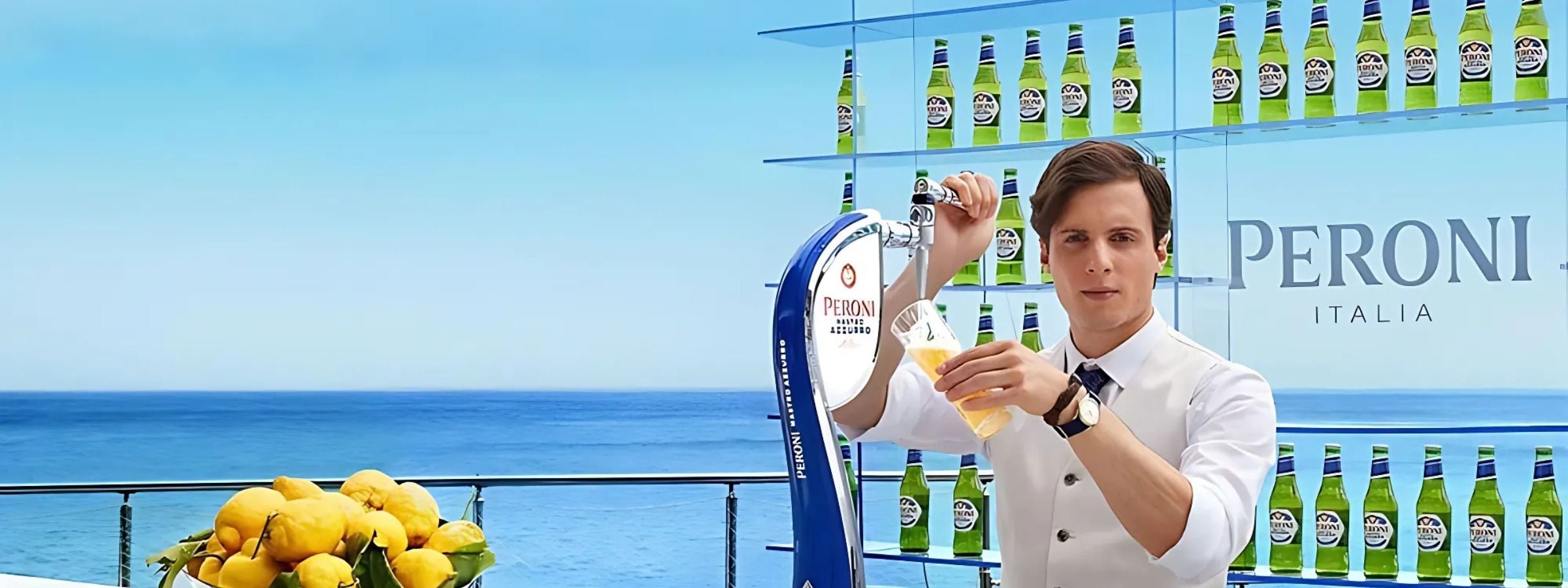 Peroni lager or pilsner bottles in ice bucket
