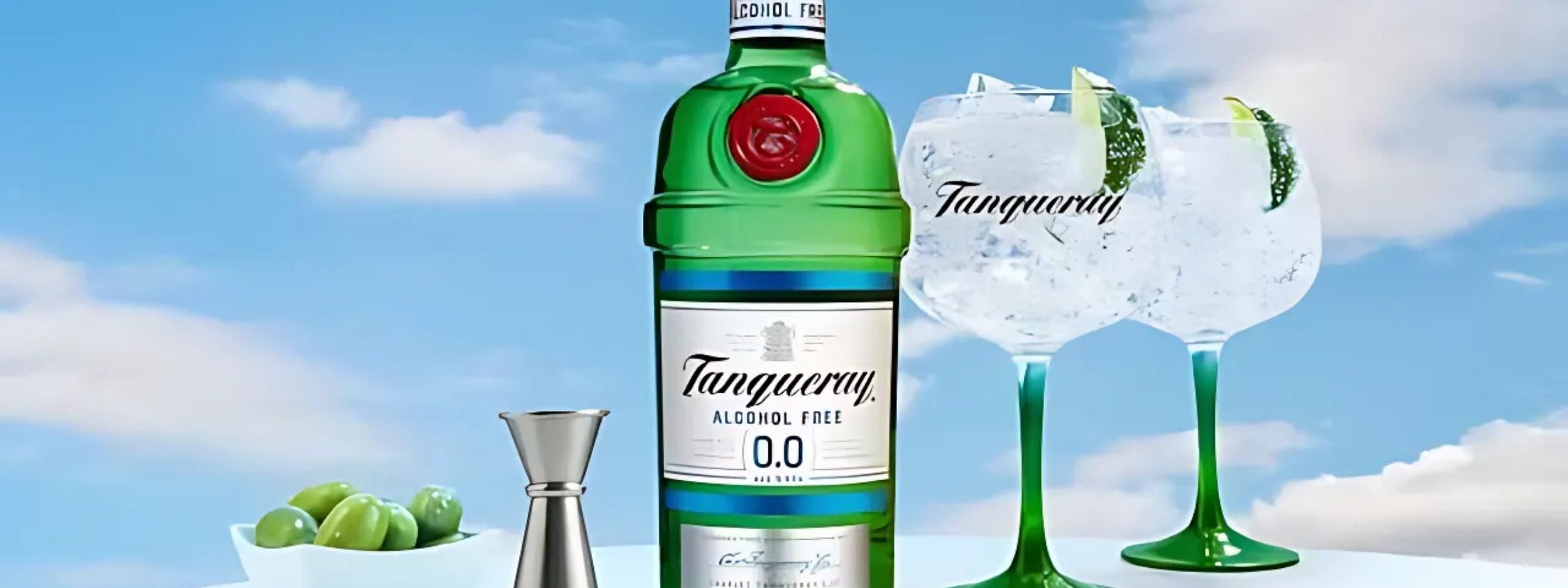 Non-alcoholic gin alternative in green bottle