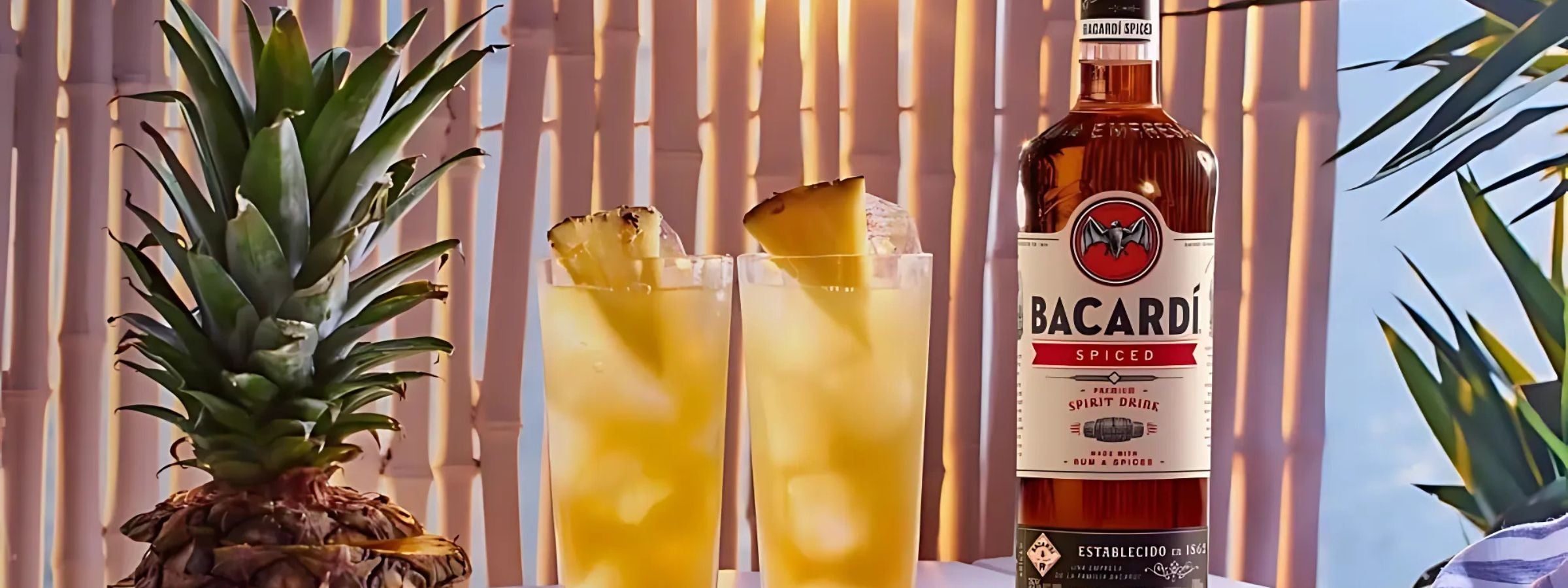Bacardi rum bottles with cocktail garnishes