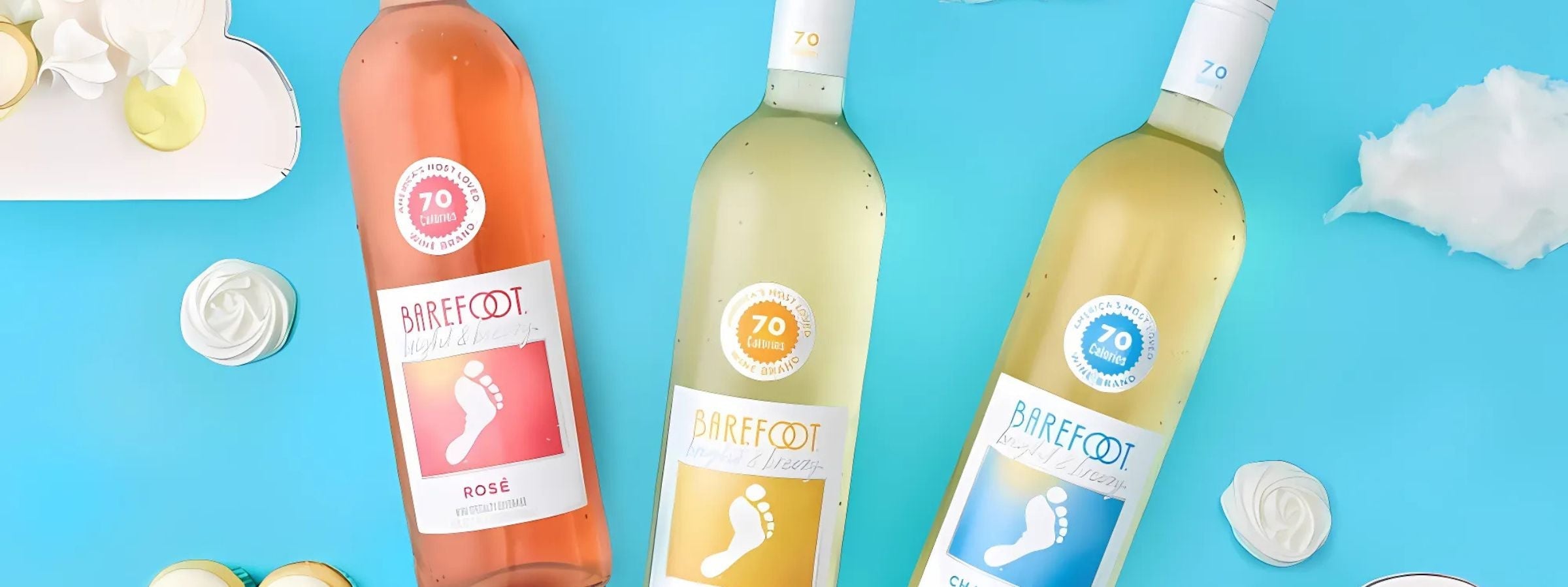 Bottles of Barefoot wine in red, white and rosé lineup