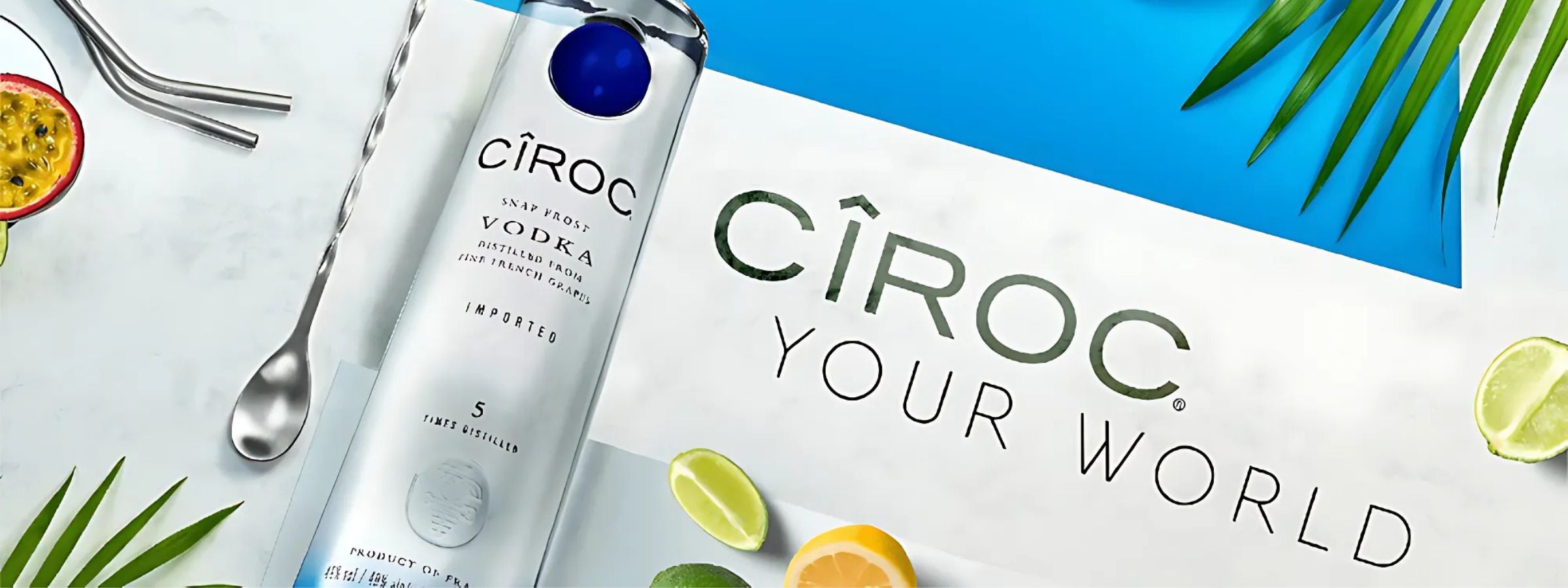 Flavoured and original Cîroc vodka bottles on display