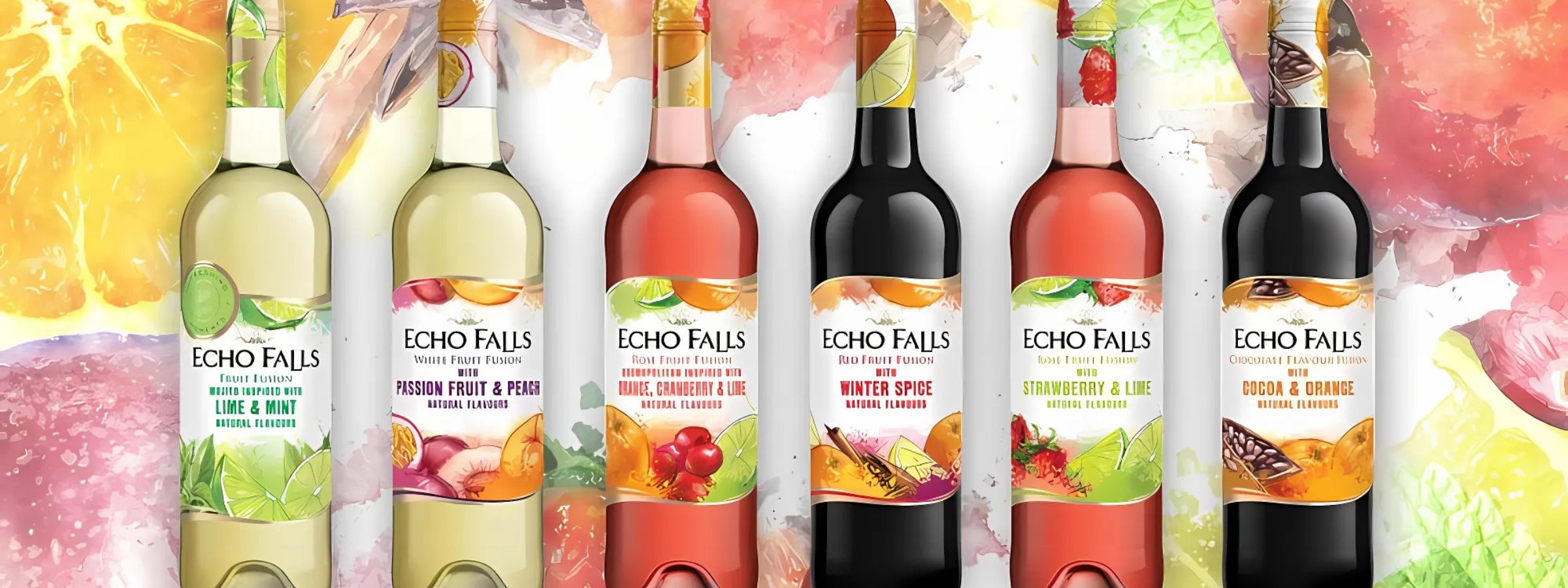 Echo Falls branded alcohol bottles arranged for display