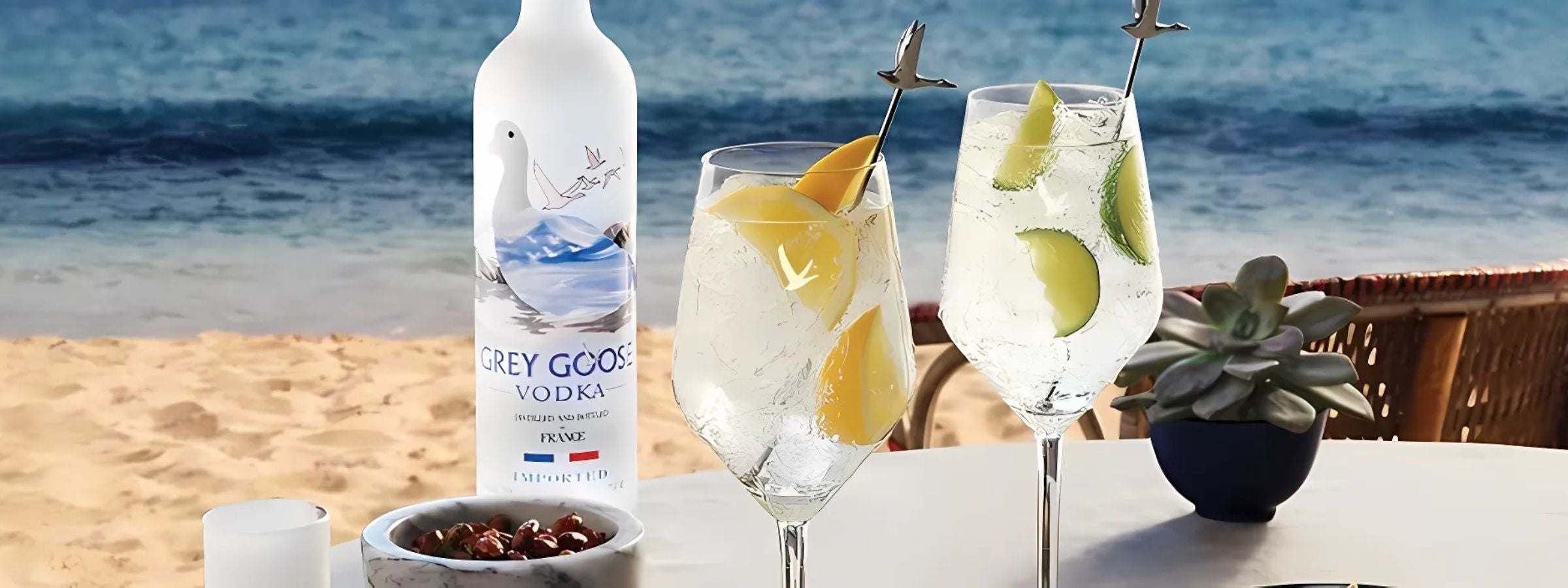 Flavoured and original Grey Goose vodka bottles on display